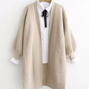 Oversized balloon sleeve open cardigan